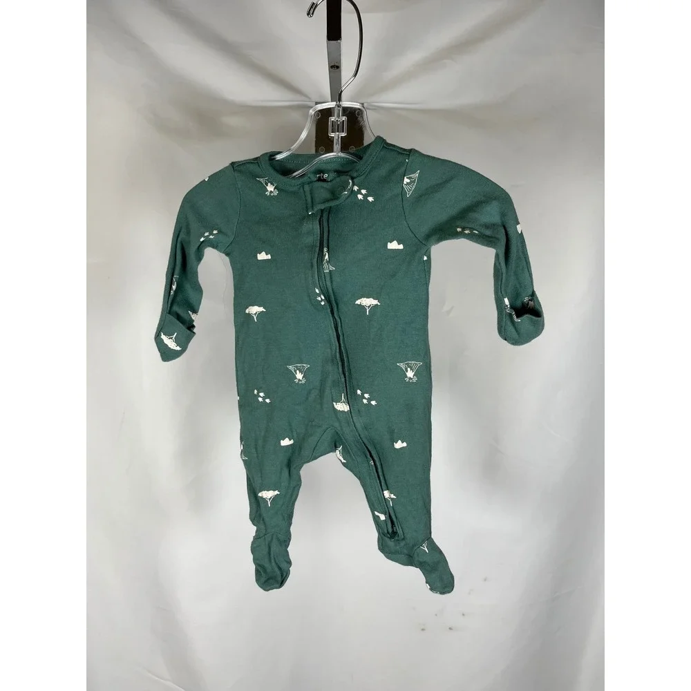 Carters Child of Mine Newborn‎ Green Safari Print Zip Up Footed Sleeper Romper